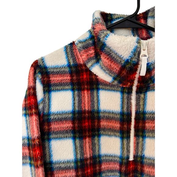 J Crew Factory Tartan Fleece Half-Zip Pullover M Warm Soft - Picture 7 of 10